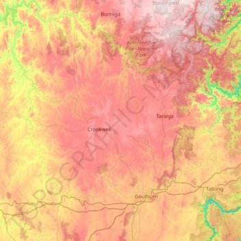 Upper Lachlan Shire Council topographic map, elevation, terrain