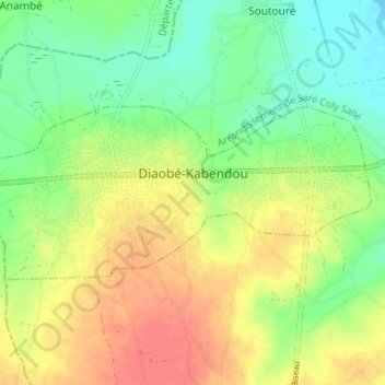 Diaobé-Kabendou topographic map, elevation, terrain