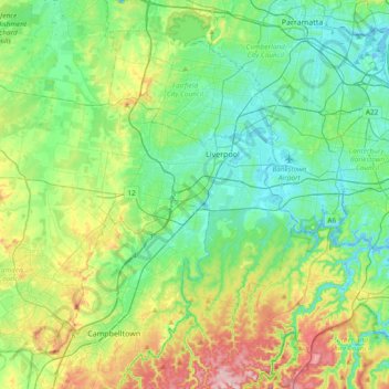 Liverpool City Council topographic map, elevation, terrain
