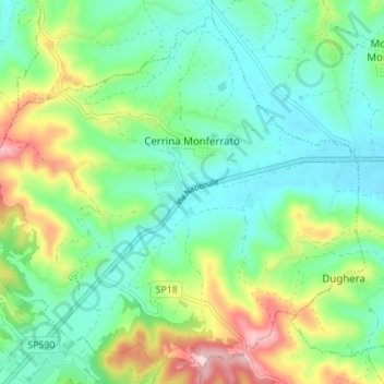 Cerrina Monferrato topographic map, elevation, terrain