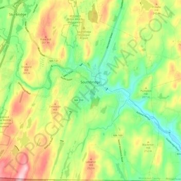 Southbridge topographic map, elevation, terrain