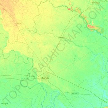 Gonda topographic map, elevation, terrain