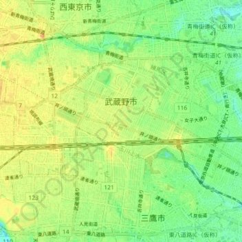Musashino topographic map, elevation, terrain