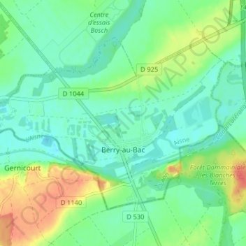 Berry-au-Bac topographic map, elevation, terrain