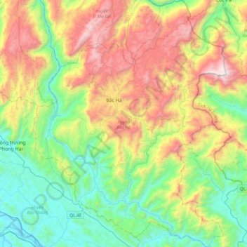 Bắc Hà District topographic map, elevation, terrain