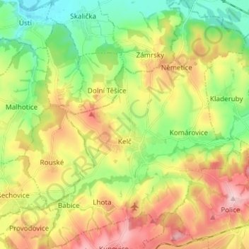 Kelč topographic map, elevation, terrain