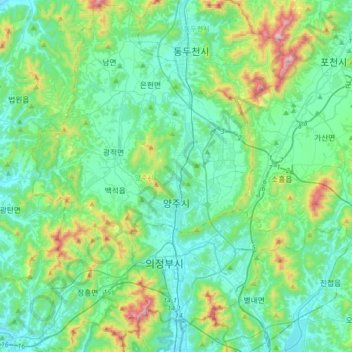 Yangju topographic map, elevation, terrain