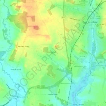 Benhall topographic map, elevation, terrain