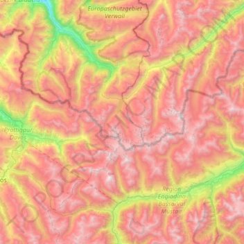 Silvretta Alps topographic map, elevation, terrain
