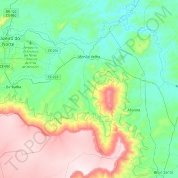 Missão Velha topographic map, elevation, terrain