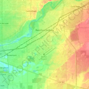 Rancho Cordova topographic map, elevation, terrain