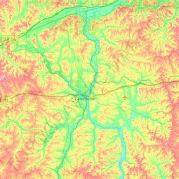 Muskingum County topographic map, elevation, terrain