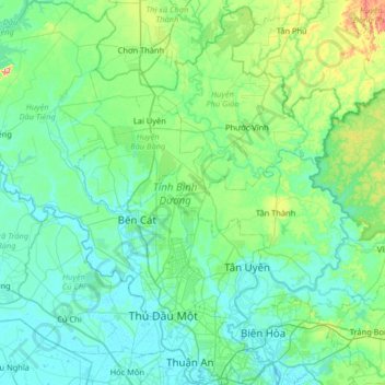 Bình Dương Province topographic map, elevation, terrain