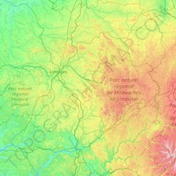 Limousin topographic map, elevation, terrain