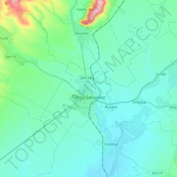 Târgu Secuiesc topographic map, elevation, terrain