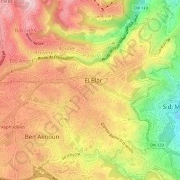 El Biar topographic map, elevation, terrain