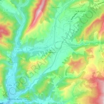 Marcoux topographic map, elevation, terrain