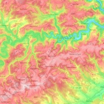 Esch-sur-Sûre topographic map, elevation, terrain