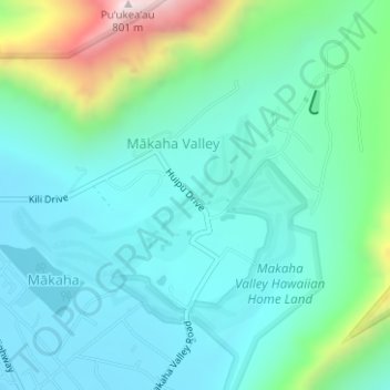 Makaha Valley topographic map, elevation, terrain