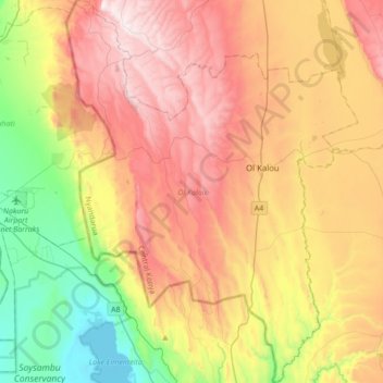 Ol Kalou topographic map, elevation, terrain