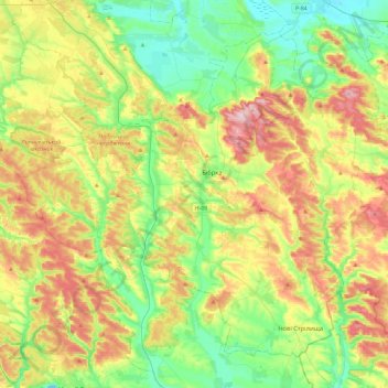 Bibrka Urban Hromada topographic map, elevation, terrain