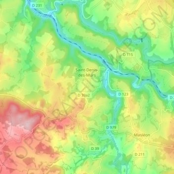Saint-Denis-des-Murs topographic map, elevation, terrain