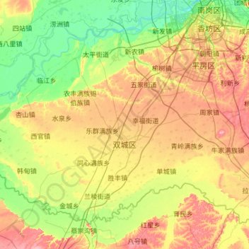 Shuangcheng District topographic map, elevation, terrain