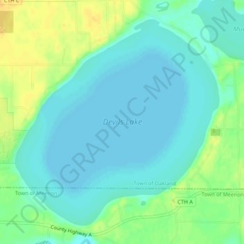 Devils Lake topographic map, elevation, terrain