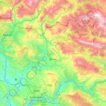 Şirvan topographic map, elevation, terrain