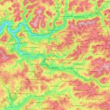 Wiehl topographic map, elevation, terrain