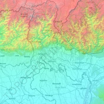 Teesta River topographic map, elevation, terrain