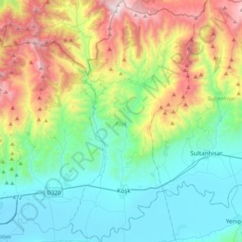 Köşk topographic map, elevation, terrain