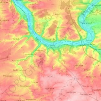 Ochsenfurt topographic map, elevation, terrain