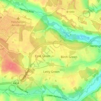Hertingfordbury topographic map, elevation, terrain