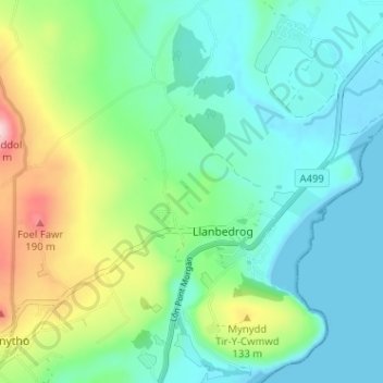 Llanbedrog topographic map, elevation, terrain