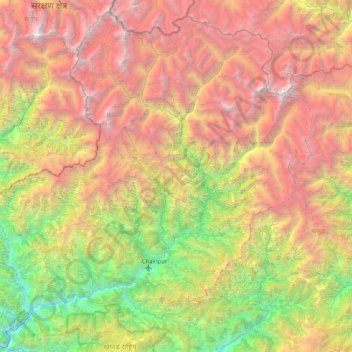 Bajhang topographic map, elevation, terrain