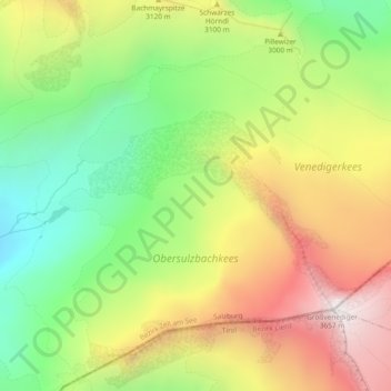 Obersulzbachkees topographic map, elevation, terrain