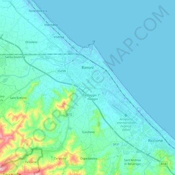 Rimini topographic map, elevation, terrain