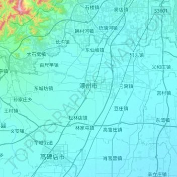 Zhuozhou City topographic map, elevation, terrain