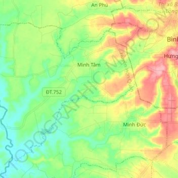 Xã Minh Tâm topographic map, elevation, terrain