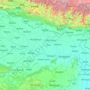 Bihar topographic map, elevation, terrain