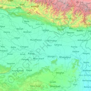 Bihar topographic map, elevation, terrain