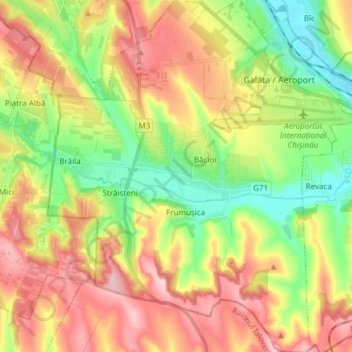 Băcioi Commune topographic map, elevation, terrain