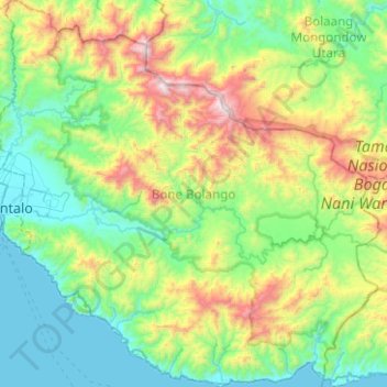 Bone Bolango topographic map, elevation, terrain