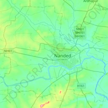 Nanded topographic map, elevation, terrain