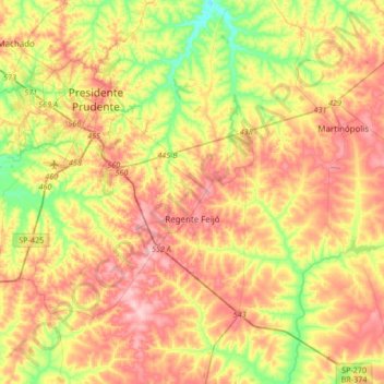 Regente Feijó topographic map, elevation, terrain