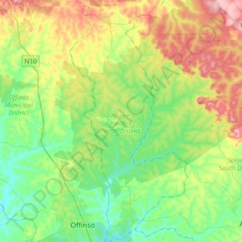 Afigya-Kwabre North District topographic map, elevation, terrain