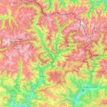Pallars-Supérieur topographic map, elevation, terrain