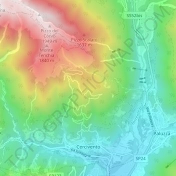 Cercivento topographic map, elevation, terrain