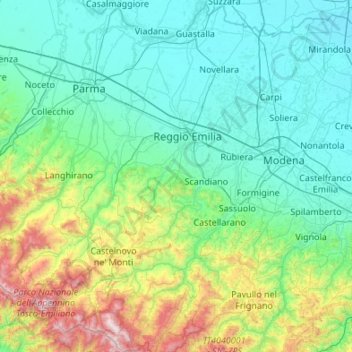 Reggio nell'Emilia topographic map, elevation, terrain